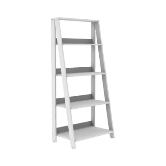 Walker Edison 55" White Modern Ladder Bookshelf {1}