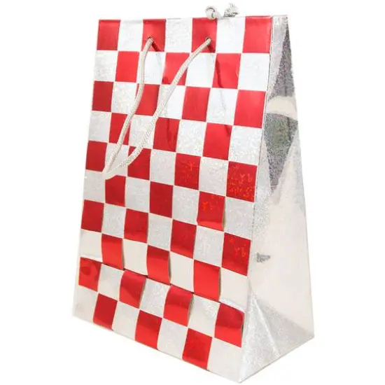 JAM Paper Medium Red & Silver Checkered Gift Bags, 24ct. {1}