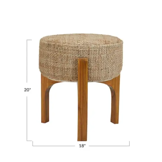 Hello Honey&reg; 20" Natural Bohemian Jute Stool with Wood Legs {6}