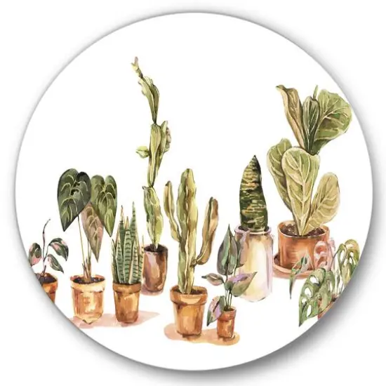 Designart - Indoor House Plants Urban Jungle I - Traditional Metal Circle Wall Art {2}