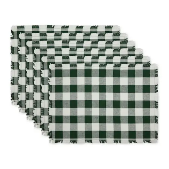 DII&reg; Heavyweight Check Fringed Cotton Placemats, 6ct. Hunter Green {1}