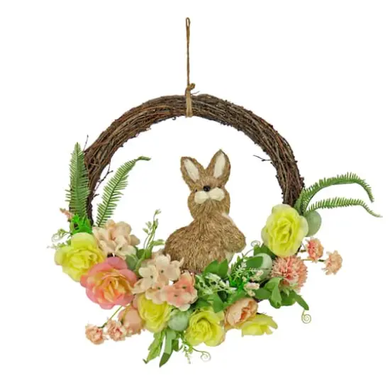 16" Bunny & Rose Flowers Hanging Wreath {1}