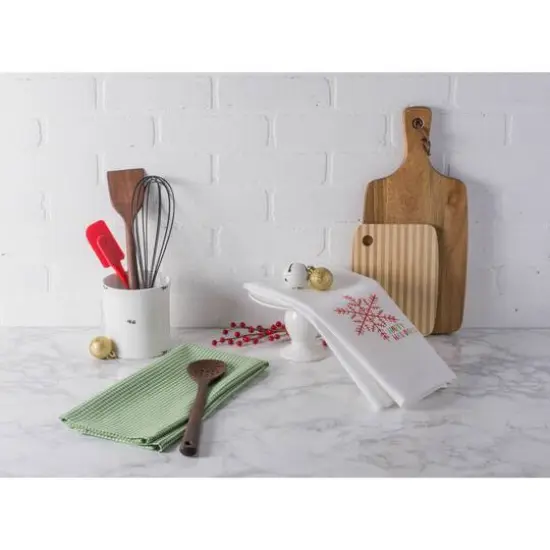 DII&reg; Green Check & White Happy Holidays Dishtowel Set {6}