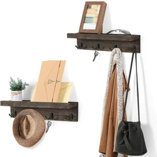 NEX&trade; 16" Dark Brown Wall-Mounted Floating 4-Hook Coat Racks, 2ct. {3}