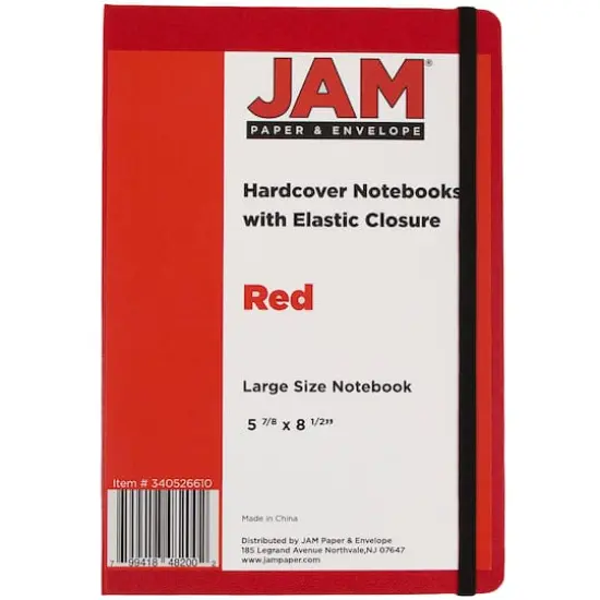 JAM Paper Large Hardcover Notebook with Elastic Band Red {4}