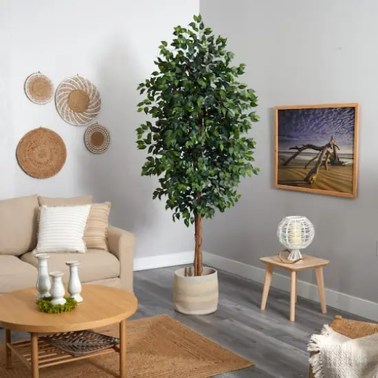 8ft. Ficus Artificial Tree with Handmade Natural Cotton Multicolored Woven Planter {5}