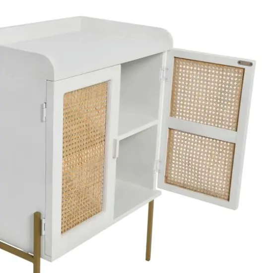 Hello Honey&reg; 36" Boho Solid Wood Bar Cabinet with Metal Legs and Woven Cane Doors Natural and White {6}