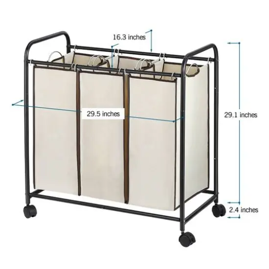 NEX&trade; 30" Brown Removable 3-Bag Laundry Sorter {3}