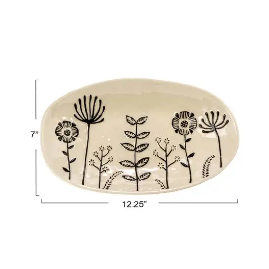 Hello Honey® 12.25" Cream & Black Floral Stoneware Plates, 4ct. {5}