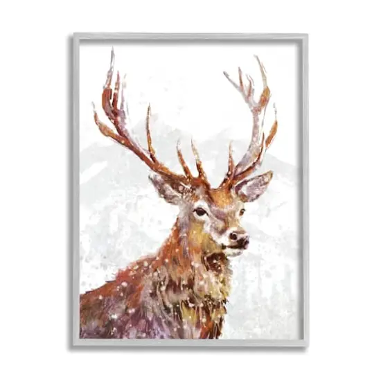 Stupell Industries Winter Deer Mountain Snowfall Framed Giclee Art Gray {1}