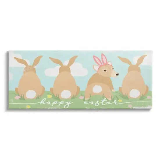 Stupell Industries Happy Easter Sentiment Bunny Tails Funny Corgi Dog Canvas Wall Art {1}