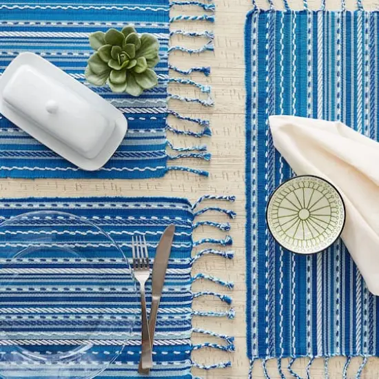 DII&reg; Blue Tonal Stripe With Fringe Placemats, 6ct. {3}