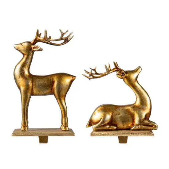 Glitzhome® Gold Standing & Sitting Reindeer Stocking Holder Set {8}
