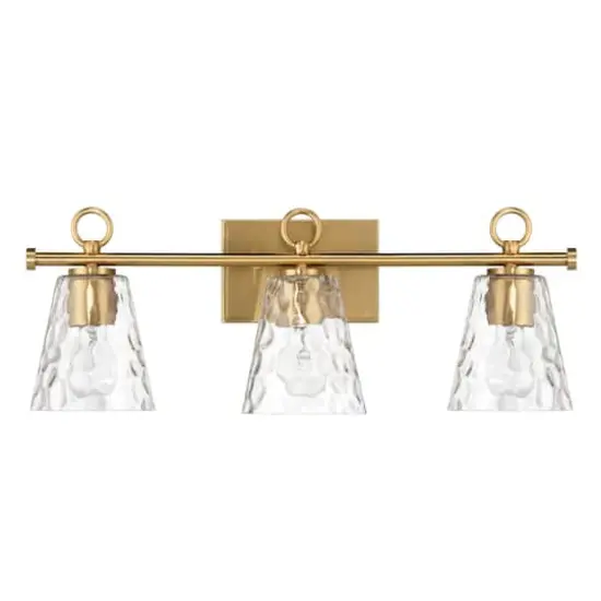 Hello Honey® Imogen Brushed Gold Metal & Hammered Water Glass 3-Light Vanity Light {3}