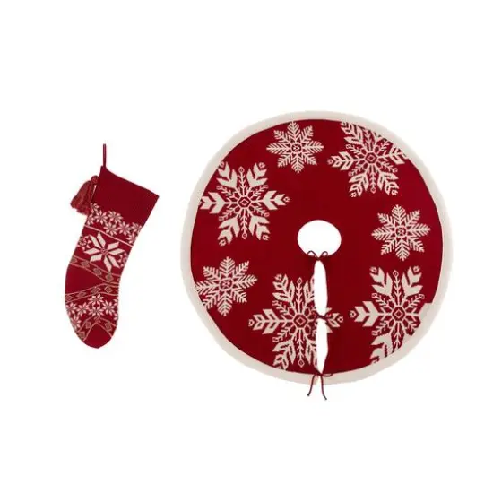 Glitzhome&reg; Knitted Christmas Snowflake Stocking & Tree Skirt Set {1}