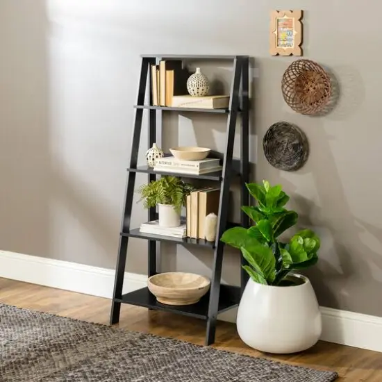 Walker Edison 55" Black Modern Ladder Bookshelf {3}