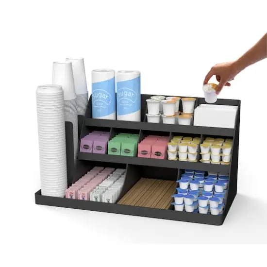 Mind Reader Black 14-Compartment 3-Tier Large Breakroom Coffee Condiment Organizer {6}