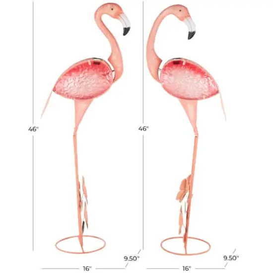 46" Tall Floral & Shimmer Pink Metal Flamingo Garden Sculpture Set {5}
