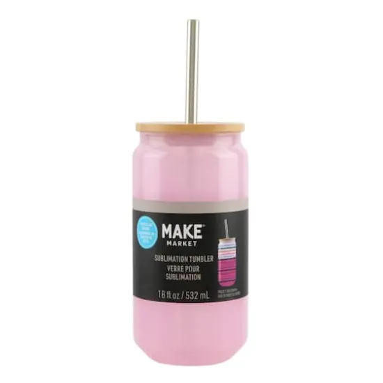 18oz. Pink Cold Color Change Glass Sublimation Tumbler with Bamboo Lid by Make Market&reg; {1}