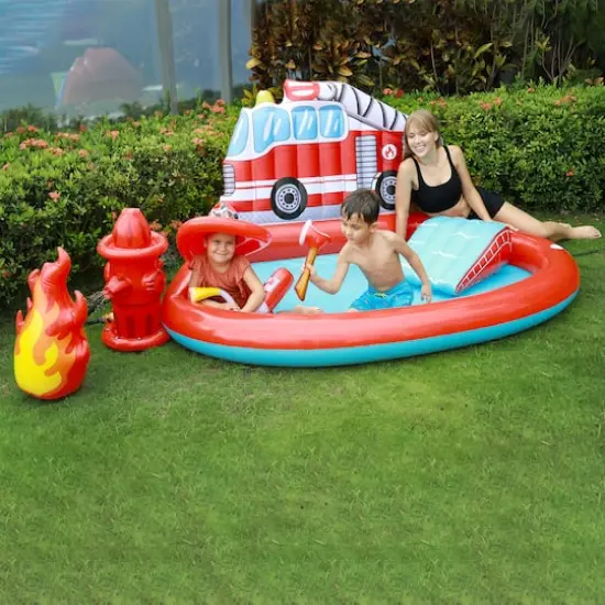 7ft. Fire Engine Inflatable Swimming Spray Pool & Play Center {3}