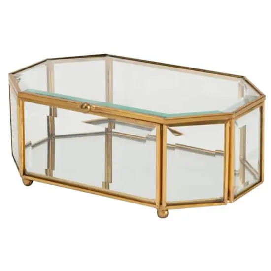 Home Details Large Gold Vintage Mirrored Bottom Octagonal Glass Keepsake Box {3}