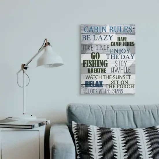 Stupell Industries Green, Black & Blue Cabin Rules Phrases Canvas Wall Art {3}
