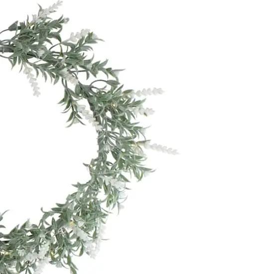 16" White LED Lighted Artificial White Lavender Spring Wreath {4}