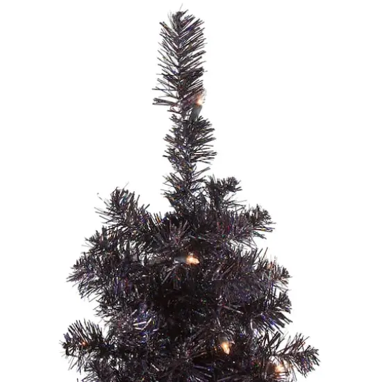 4ft. Black Slim Pre-Lit Halloween Tinsel Tree with Clear Lights {5}