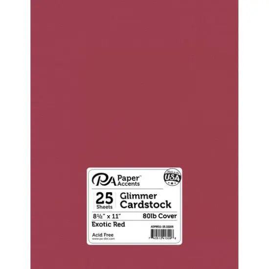PA Paper&trade; Accents Glimmer 8.5" x 11" Cardstock, 25 Sheets Exotic Red {1}