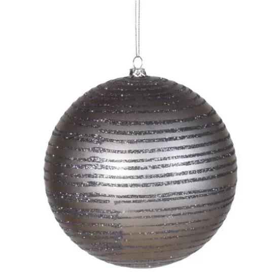 Pewter Glitter Striped Shatterproof Christmas Ball Ornament 4" {1}