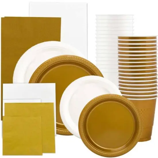 JAM Paper Party Tableware Assortment Grad Pack Gold/White {1}