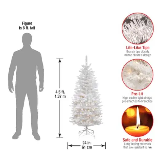 4.5ft. Pre-Lit Kingswood® White Fir Pencil Artificial Christmas Tree, Clear Lights {5}
