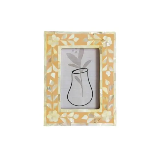 Hello Honey&reg; 4" x 6" Multicolor Floral Reclaimed MDF & Mother of Pearl Photo Frame {4}