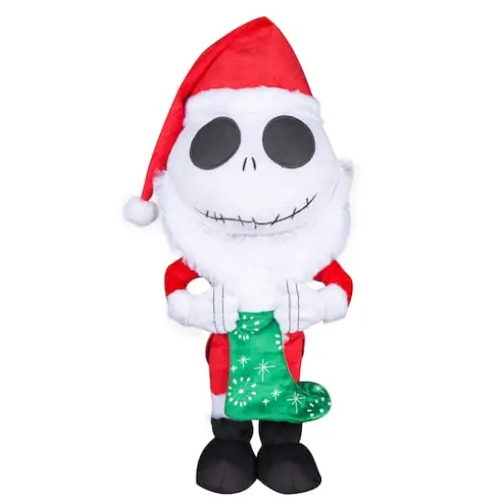 18" Jack Skellington Holiday Greeter in Santa Suit with Stocking {1}