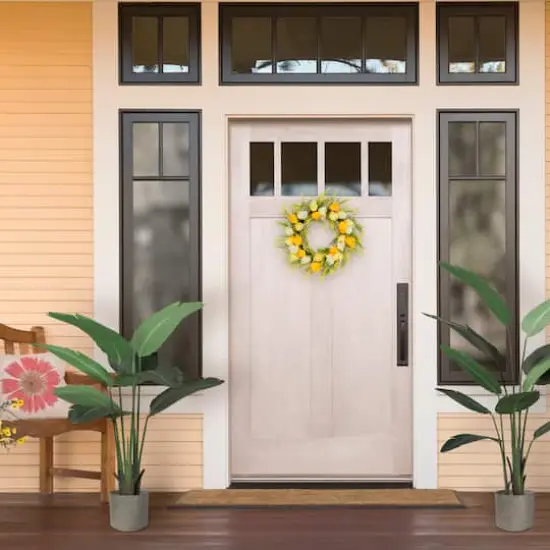 24'' Green and Yellow Tulip Floral Spring Wreath {3}