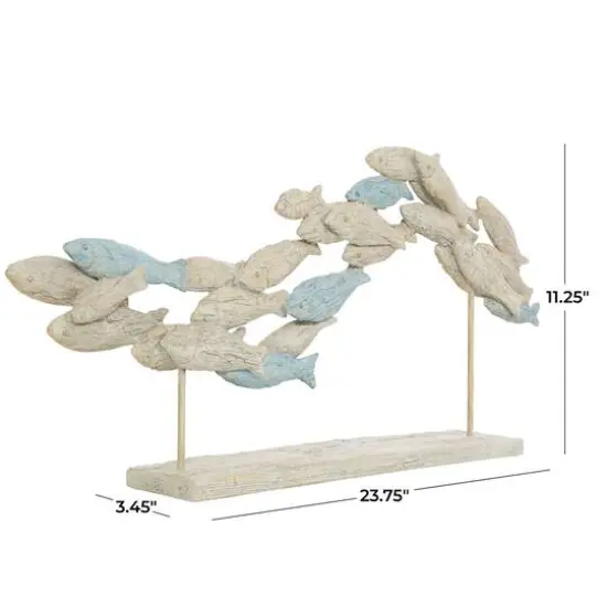 24" Light Blue Ombre Textured Polystone Fish Swimming Sculpture with Stand {9}