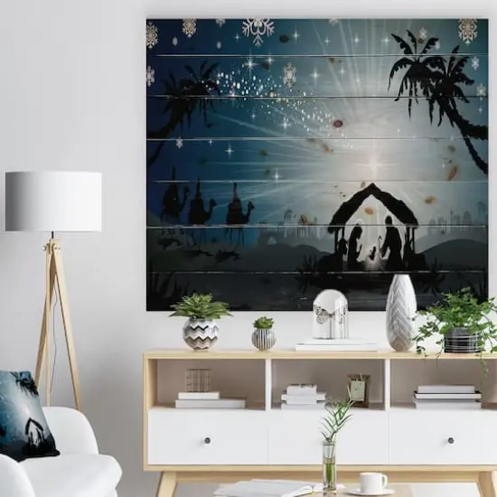 Designart Christmas Nativity Scene with Three Wise Men Print on Natural Pine Wood {5}