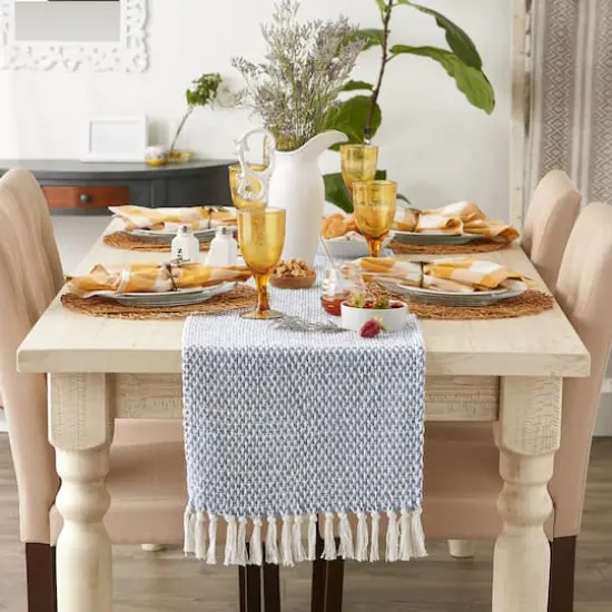 DII&reg; 108" Woven Fringed Table Runner Stonewash Blue {6}