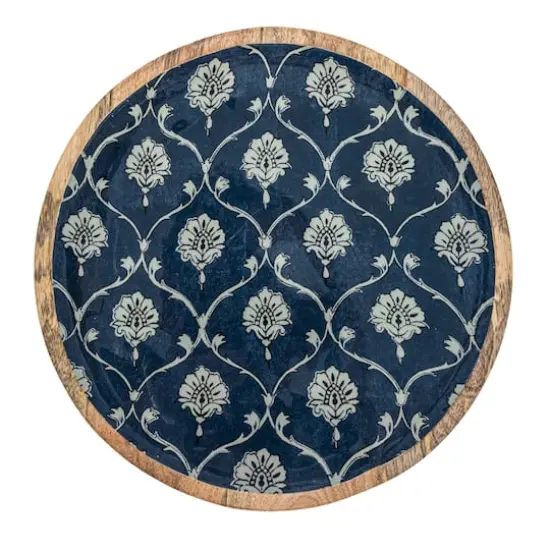 Hello Honey&reg; Blue Floral Enameled Round Mango Wood Tray Set {9}