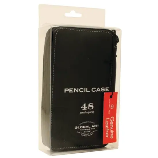 Global Art Black Genuine Leather Pencil Case {1}