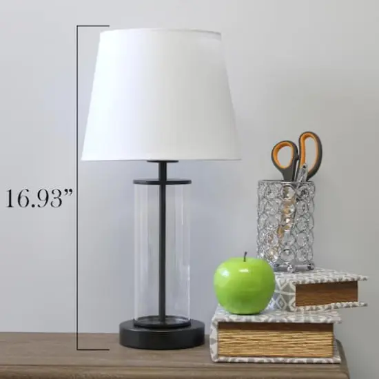 Simple Designs 17" Encased Metal & Clear Glass Table Lamp White/Black {5}