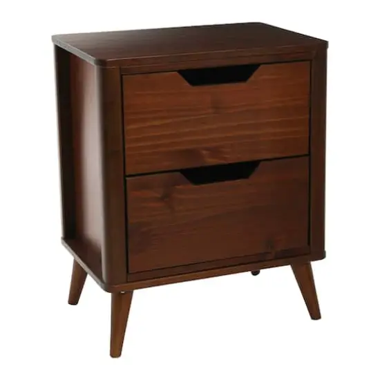 Hello Honey&reg; 26" Yume Mid Century Modern Solid Wood Nightstand with 2 Storage Drawers Walnut Finish {1}