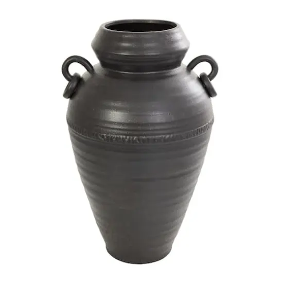 20" Black Ceramic Speckled Textured Amphora Vase {1}