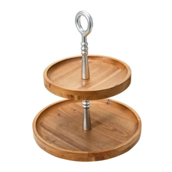 Hello Honey&reg; 18" Dark Brown and Silver Wood 2-Tier Decorative Tray {7}