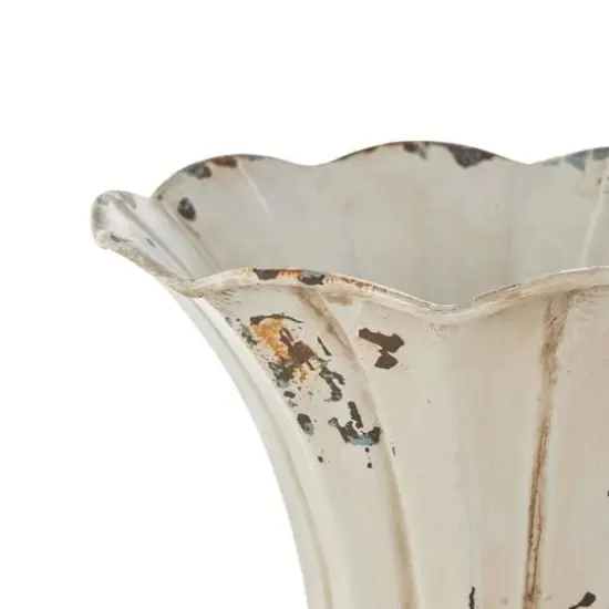 13.25" Distressed Cream Metal Tulip Vase {6}