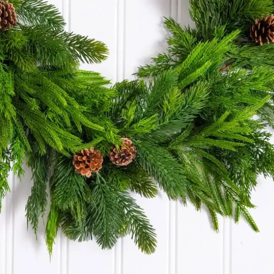 6ft. Artificial Mixed Pine and Norfolk Garland with Pinecones {4}