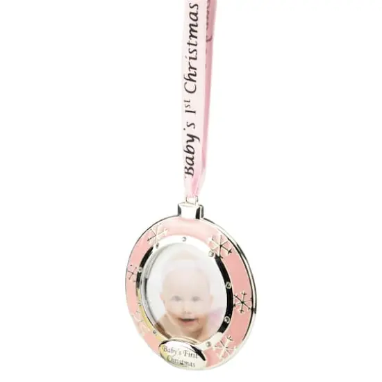 Pink & Silver Baby's First Christmas Crystal Embellished Photo Ornament {5}