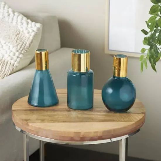 Blue & Gold Geometric Glass Vase Set {3}