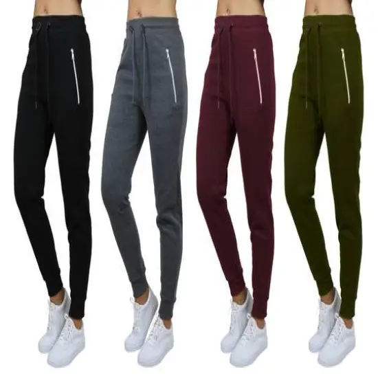 Galaxy by Harvic Women's Relaxed-Fit Fleece-Lined Jogger Sweatpants with Zipper Pockets 4 Pack Black/Charcoal/Burgundy/Olive {1}