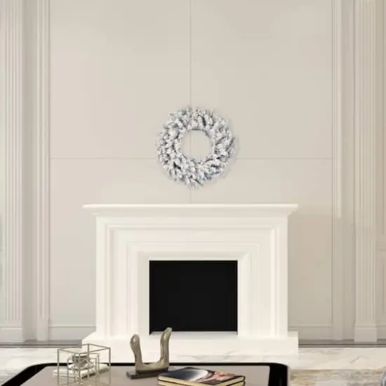 24" Pre-Lit Frosted Silver Artificial Christmas Wreath, Warm White Dura-lit LED Lights {3}